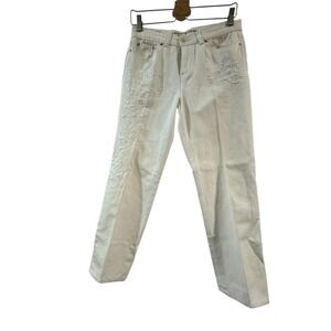 Women's Size 4P White Ralph Lauren Jeans with Embroidered Accents